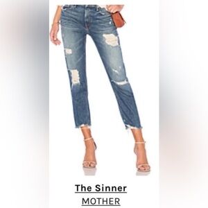 MOTHER Dark Blue Distressed Boyfriend Jeans